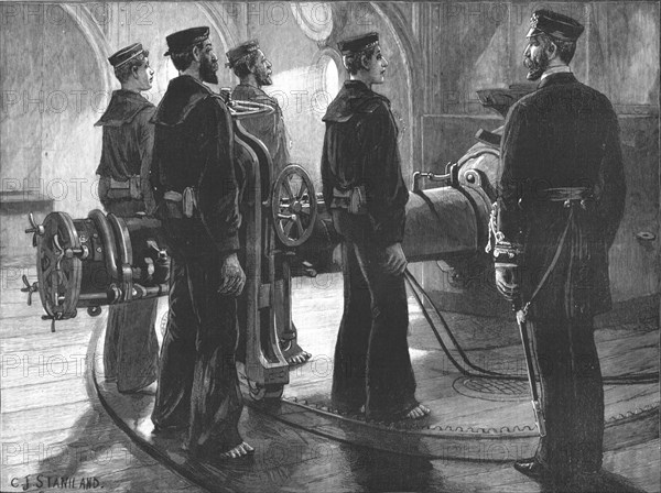 ''The Naval Manoeuvres - Torpedo Drill on board an Ironclad: Ready !', 1891. Creator: Charles Joseph Staniland.