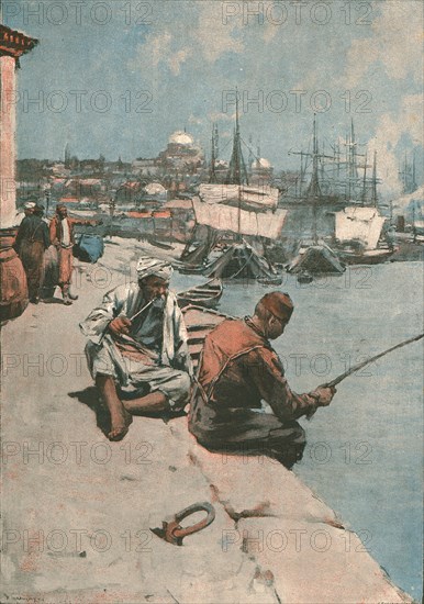 ''"On The Quay, Constantinople -- An Eastern Izaac Walton", after Frank Brangwyn', 1891. Creator: Frank Brangwyn.