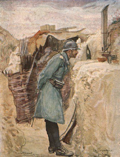 'Dans les tranchees; Le periscope (tranchee de la Carriere)', c1915. Creator: Charles Hoffbauer.