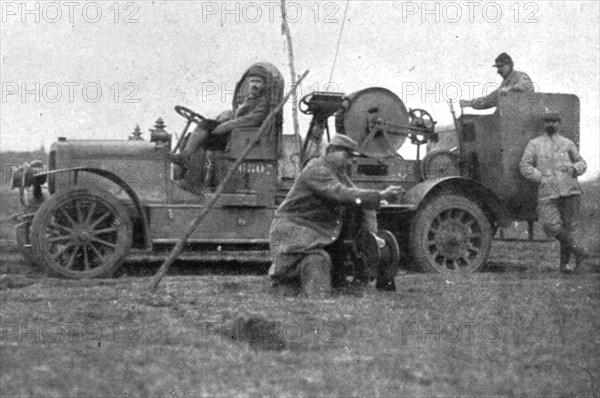 'La "Saucisse"; L'observateur et son travail. Le treuil sur automobile', 1916. Creator: Unknown.