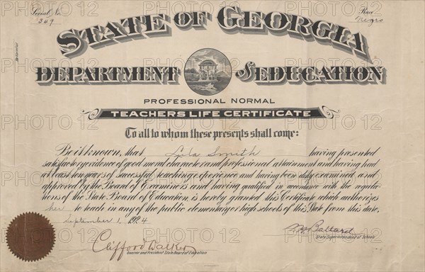Teaching certificate, 1924. Creator: Unknown.