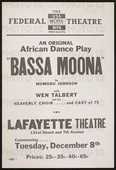 Bassa Moona, New York, 1936. Creator: Unknown.