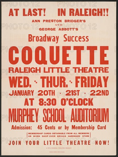 Coquette, Raleigh, NC, 1937. Creator: Unknown.