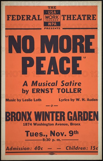 No More Peace, New York, [1937]. Creator: Unknown.