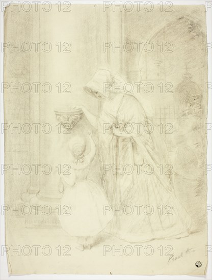 Lady and Girl in Church, n.d. Creator: Frank Stone.