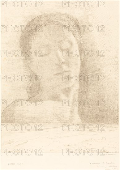 Yeux Clos (Closed Eyes), 1890. Creator: Odilon Redon.