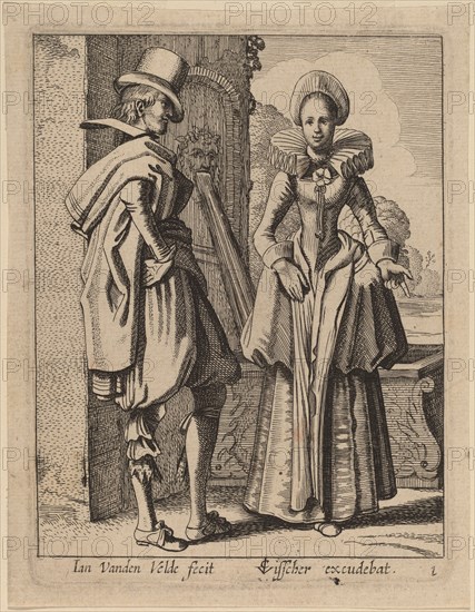 Two Figures in Costume. Creator: Jan van de Velde II.