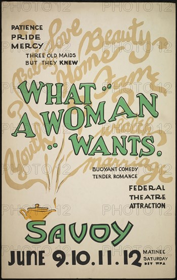 What a Woman Wants, San Diego, 1938. Creator: Unknown.