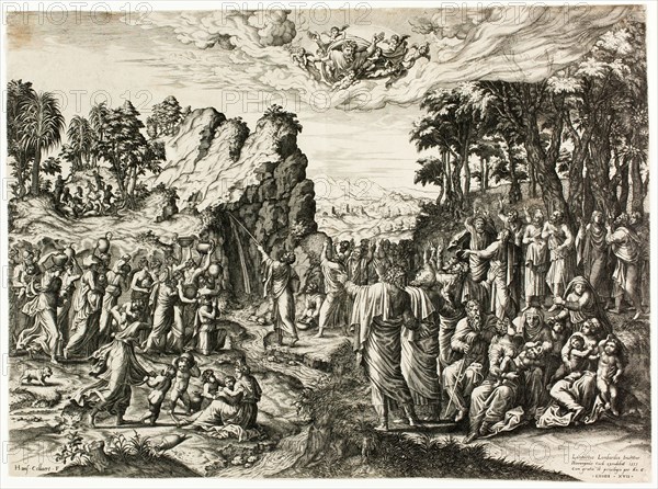 Moses Striking the Rock, 1555. Creator: Jan Collaert I.