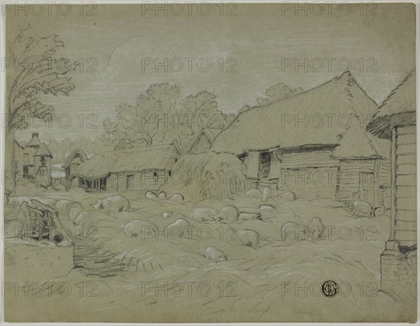 Farmyard with Haystack and Pigs, n.d. Creator: Unknown.