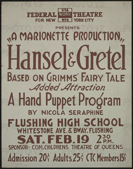 Hansel and Gretel, New York, [1930s]. Creator: Unknown.