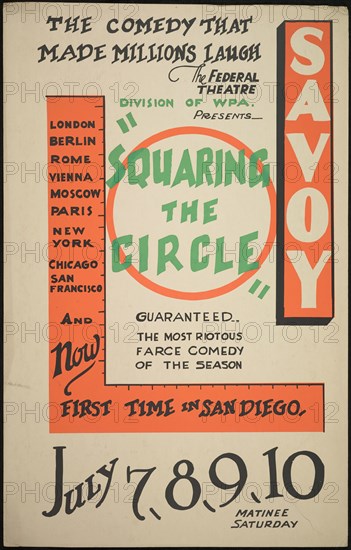 Squaring the Circle, San Diego, 1938. Creator: Unknown.