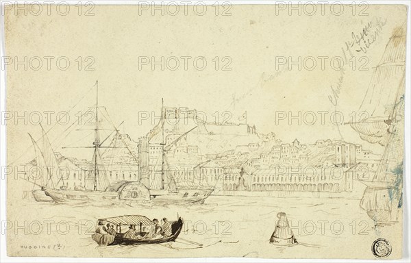 Seaport with Fortress, n.d. Creator: William John Huggins.