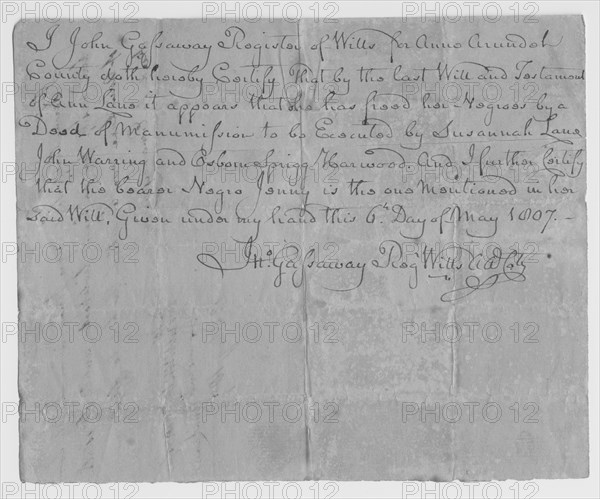 Declaration of manumission, 1807-05-06.  Creator: Unknown.