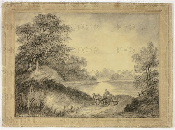 Man in Horse-Drawn Cart Beside Lake, n.d. Creator: Unknown.