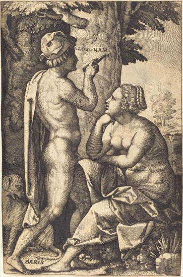 Paris Writing Words of Love to Oenone. Creator: Georg Pencz.