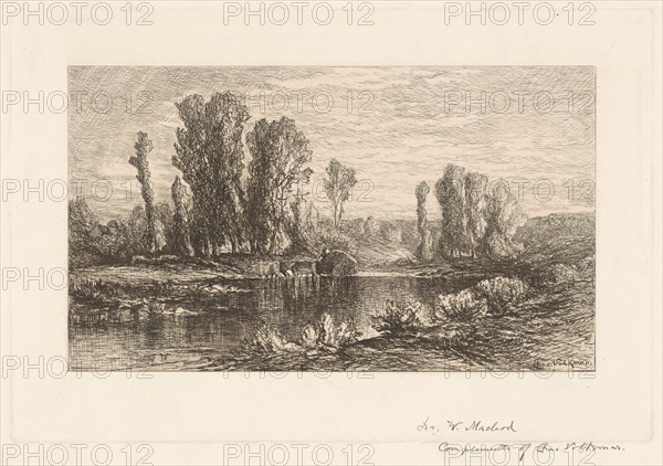 Landscape with Hay Wagon, c. 1875. Creator: Charles Volkmar.