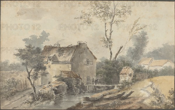 Mill with Bridge and Figures. Creator: Louis Gabriel Moreau.