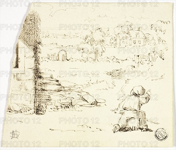 Landscape with Boy in Foreground, n.d. Creator: Marcus Stone.