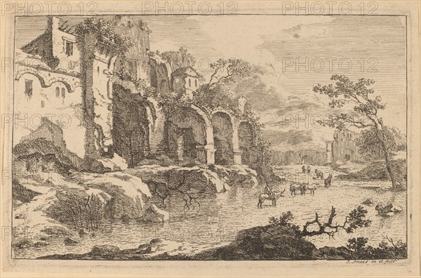 Building in Ruins at the Side of a River. Creator: Jan Smees.