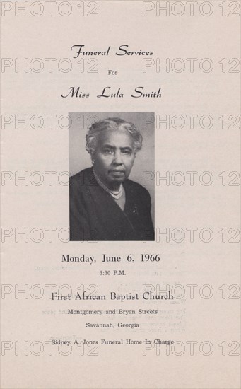 Funeral Services for Miss Lula Smith, 1966. Creator: Unknown.