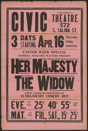 Her Majesty the Widow 1, Syracuse, NY, 1936. Creator: Unknown.