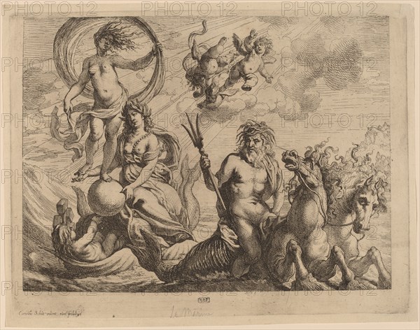 Neptune with Two Horses on the Sea. Creator: Cornelis Schut I.