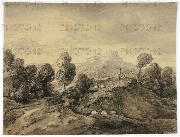 Hilly Landscape with Shepherd and Flock, n.d. Creator: Unknown.