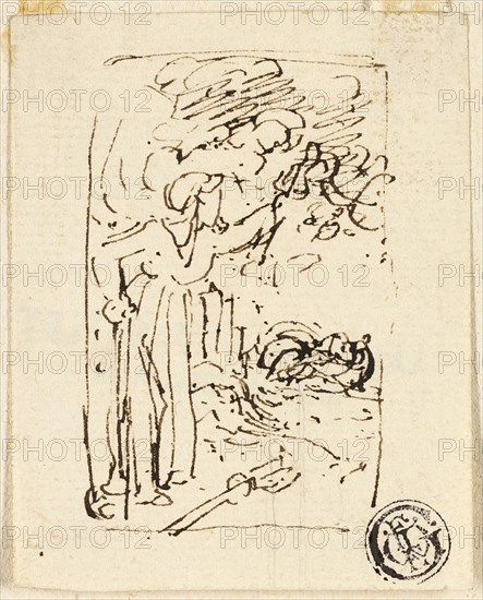 Sketch of Figure Leaning on Cane, n.d. Creator: Thomas Stothard.