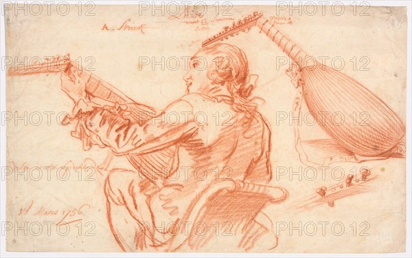 Sketches of a Lute Player and Lute, 1756. Creator: Jan Garemijn.