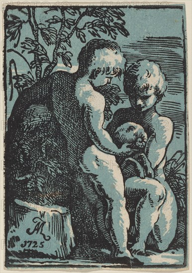 Two Children Petting a Lamb, 1725. Creator: Anton Maria Zanetti.