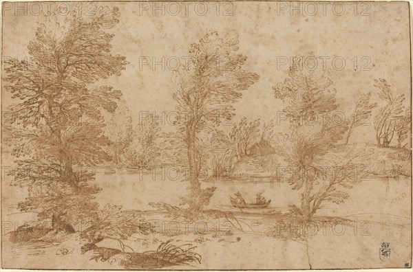 Woodland River with a Boat, c. 1590. Creator: Agostino Carracci.