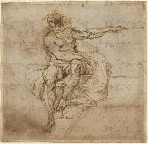 Seated Male Nude [recto], 1600/1602. Creator: Agostino Carracci.