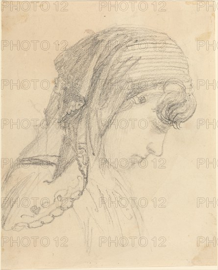 Head of a Woman in a Scarf, Looking Down. Creator: John Flaxman.