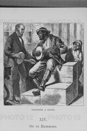 Selecting a banjo; [Richmond, Virginia], 1882. Creator: Unknown.