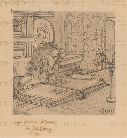 Charley Looking at an Album of Prints, 1898. Creator: Jan Toorop.