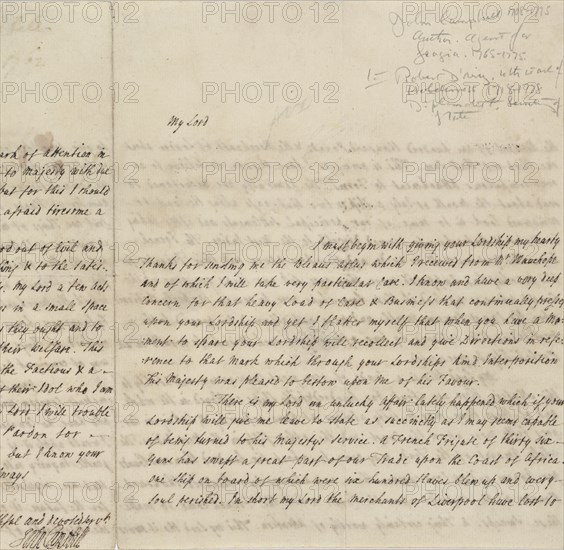 Letter to "My Lord," Jan. 19, 1762, 1762-01-19. Creator: Unknown.