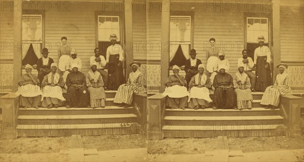 Group of elderly people on porch, (1868-1900?). Creator: Unknown.