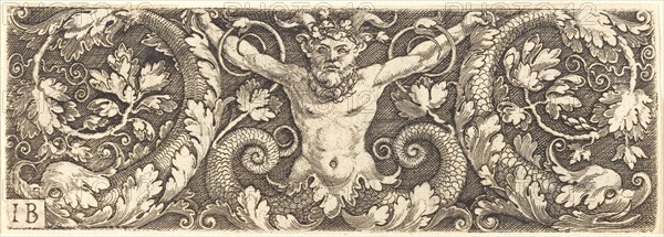 Ornament with Fantastic Satyr and Dolphins. Creator: Master I. B..