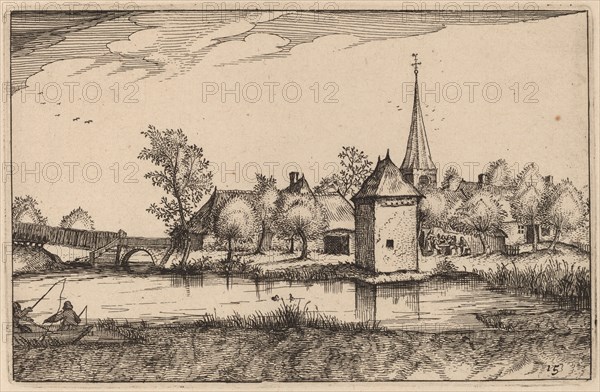 Pond and a Village, published 1612. Creator: Claes Jansz Visscher.