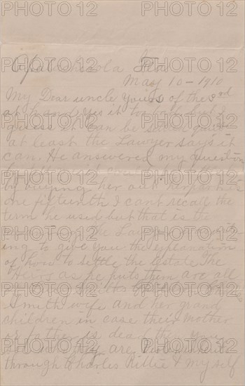 Letter regarding the estate of Lucy Smith, 1910. Creator: Unknown.