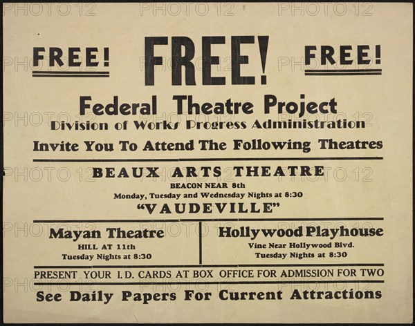 Theatre poster, Los Angeles, Los Angeles, [193-]. Creator: Unknown.