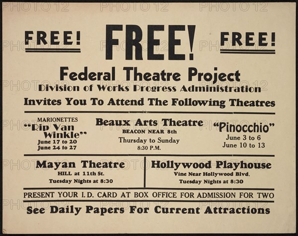 Theatre poster, Los Angeles, Los Angeles, [193-]. Creator: Unknown.