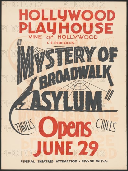 Mystery of Broadwalk Asylum, Los Angeles, [193-]. Creator: Unknown.