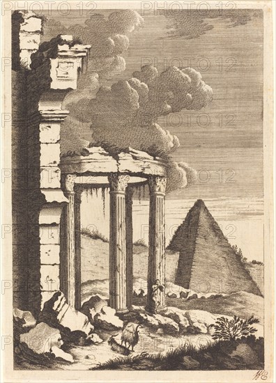 Goats before Ruins and a Pyramid, c. 1650. Creator: Bernhard Zaech.