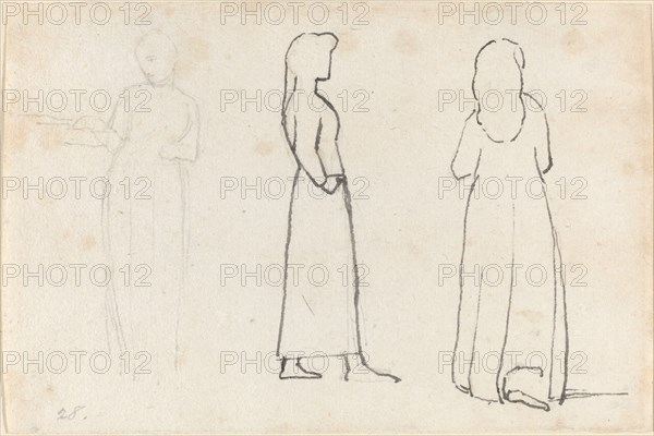 Three Sketches of a Standing Woman, c. 1790. Creator: John Flaxman.