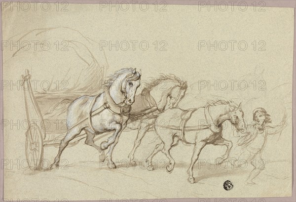 Child Leading Three Horses and Wagon, n.d. Creator: Thomas Stothard.