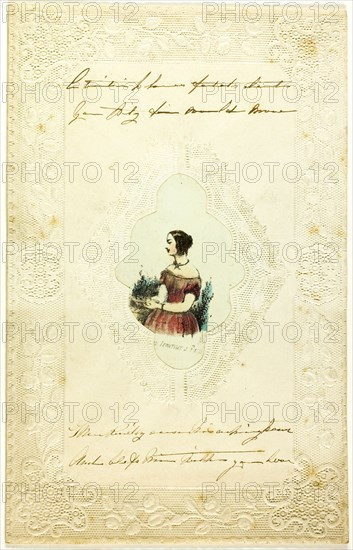 Untitled Valentine (Woman in Pink Dress), c. 1840. Creator: Unknown.