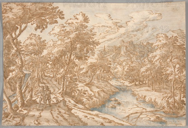 Landscape with Two Men Walking, 1580/1631. Creator: Tobias Verhaecht.