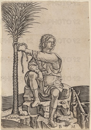 Man Seated by a Palm Tree, c. 1510/1515. Creator: Benedetto Montagna.